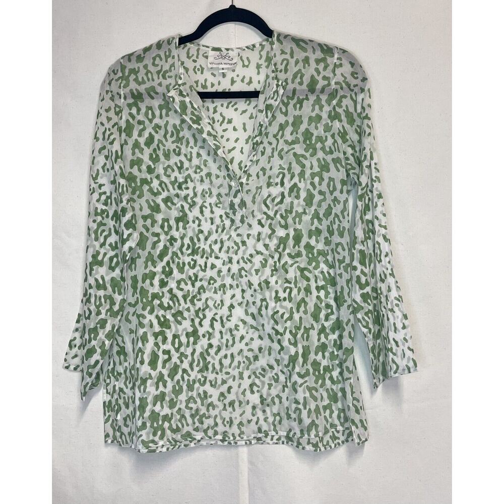 Virginia Witbeck White and Green Printed Tunic/Swimsuit Cover up‎ - Size S